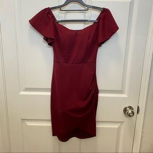 Off the shoulder ruffle asymmetrical bodycon mini dress